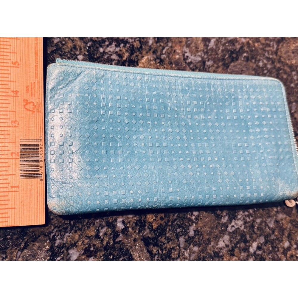 HOBO Blue Zip-Around Wristlet Wallet w/ Wristlet Strap, Geometric, Card Slots
